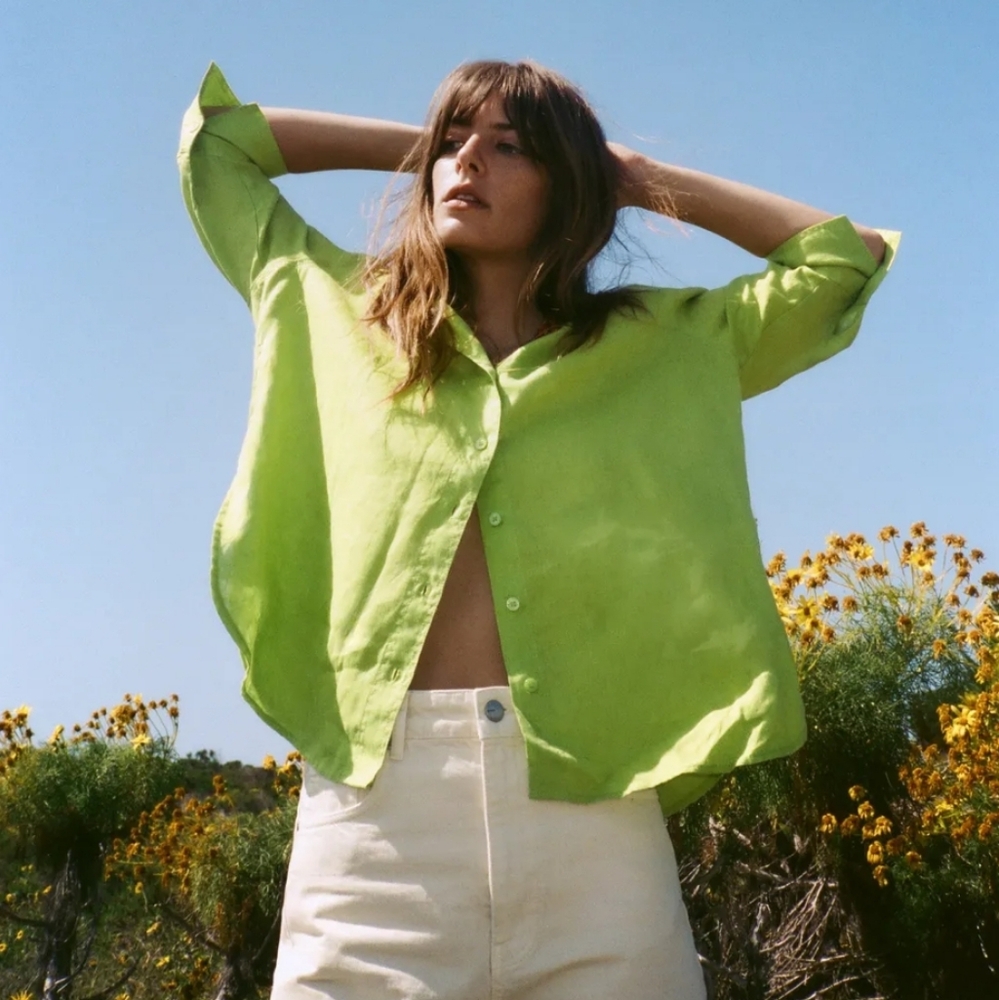 Zara NWT linen shirt in lime green XS/S